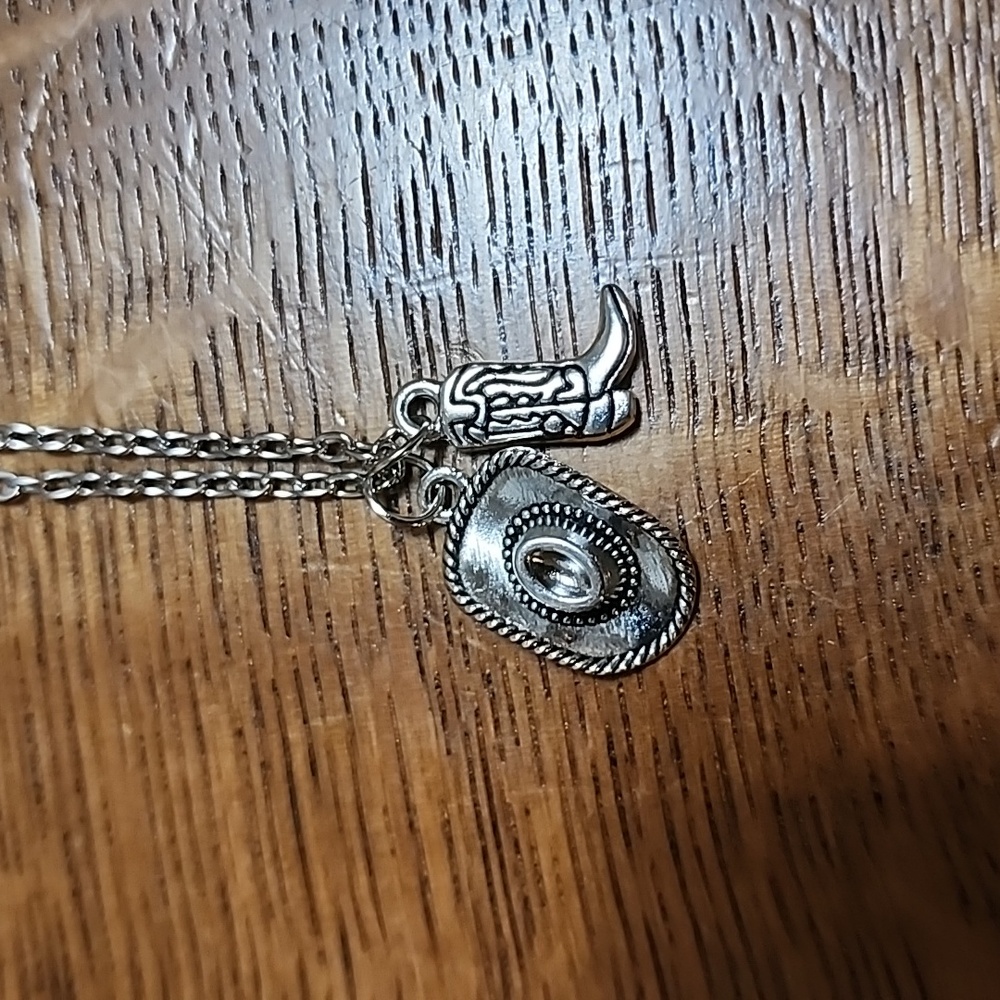 Cowboy hat western boot necklace